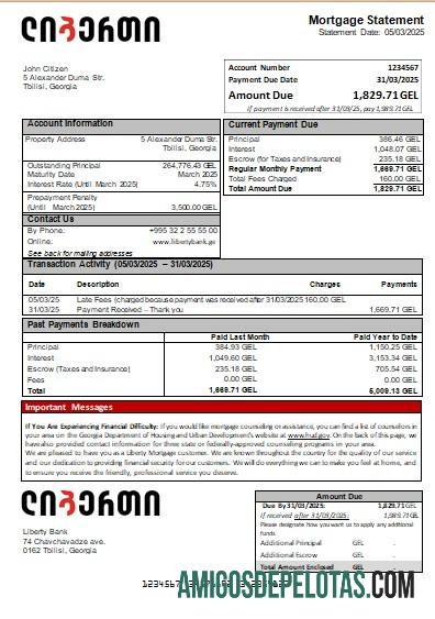 Declaração de hipoteca do Georgia Liberty Bank Scr amostra